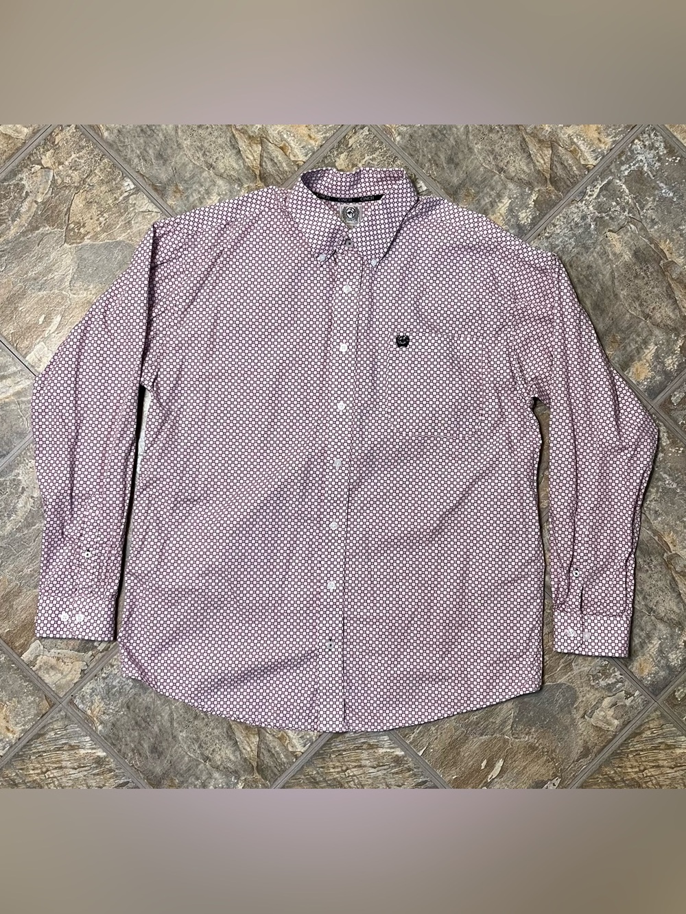 Cinch Western Button Shirt Pink Geometric Long Sleeve Men’s Medium Rodeo Cowboy